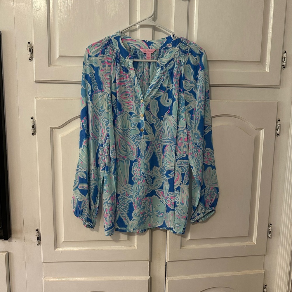 Lilly Pulitzer Elsa Blue and Pink Floral Blouse